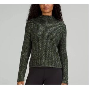 Lululemon Cashmere Cotton Mock Neck Ribbed Green Knit Sweater Medium‎